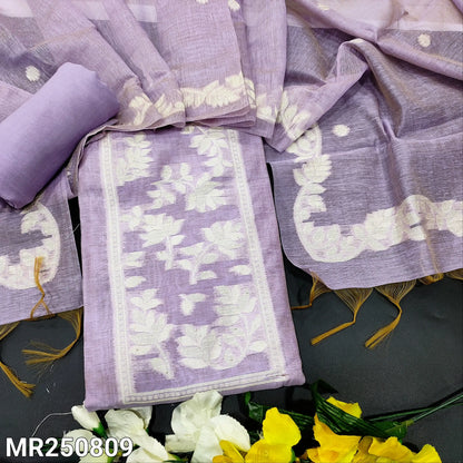Lavender jamdani woven silk cotton salwar material mr250809-Neidhal