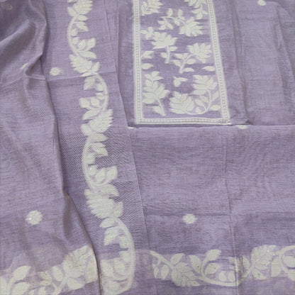 Lavender jamdani woven silk cotton salwar material mr250809-Neidhal