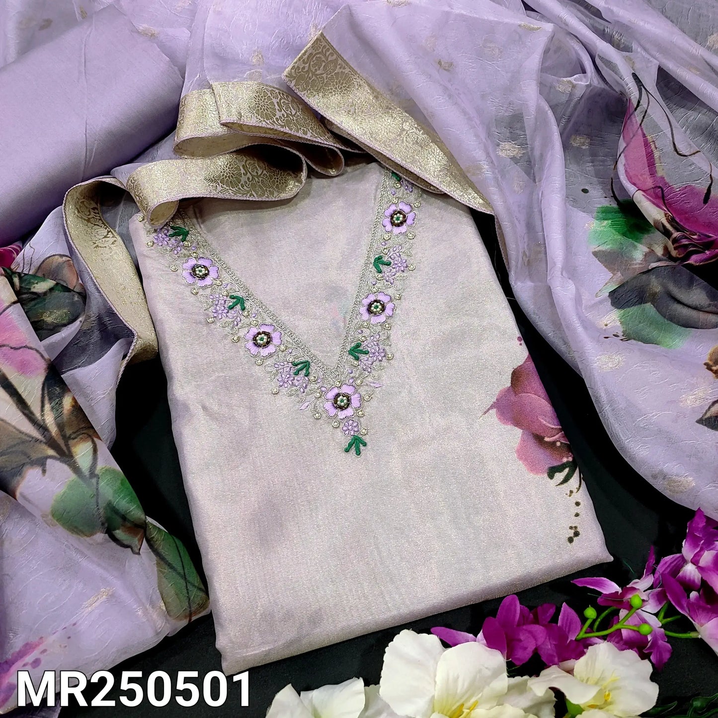 Lavender organza silk salwar material mr250501-Neidhal