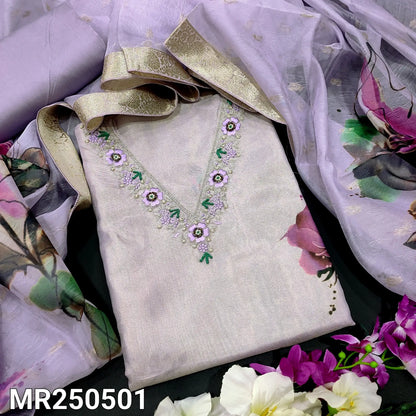 Lavender organza silk salwar material mr250501-Neidhal