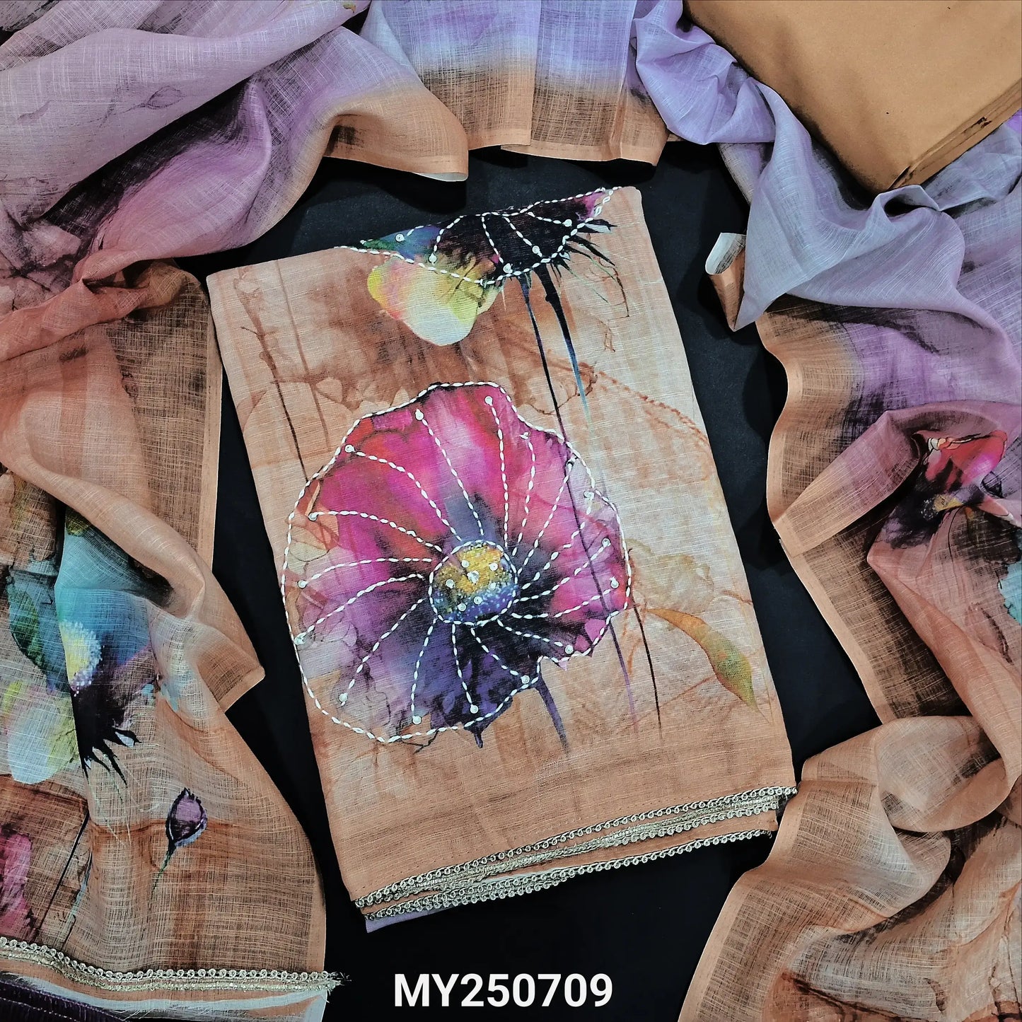 Lavender peach digital printed semi linen salwar material my250709-Neidhal