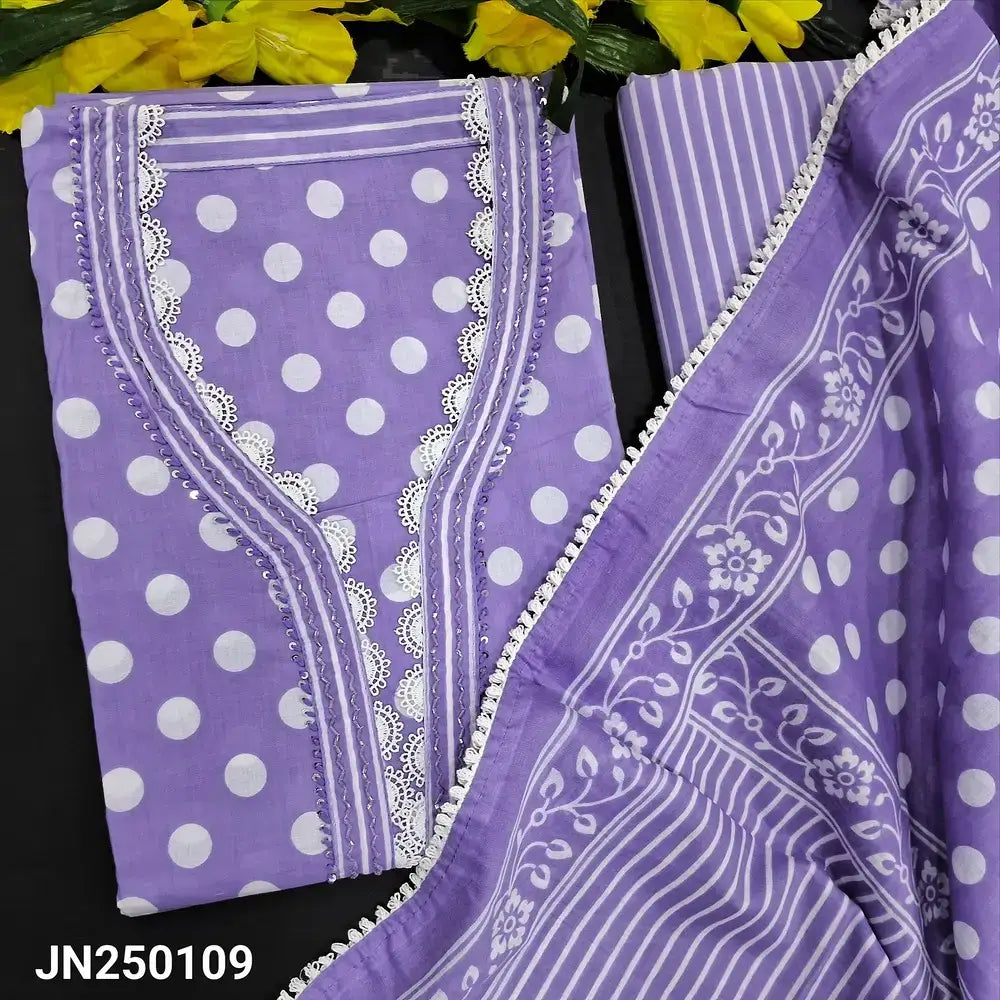 Lavender polka printed pure mul cotton salwar material jn250109-Neidhal