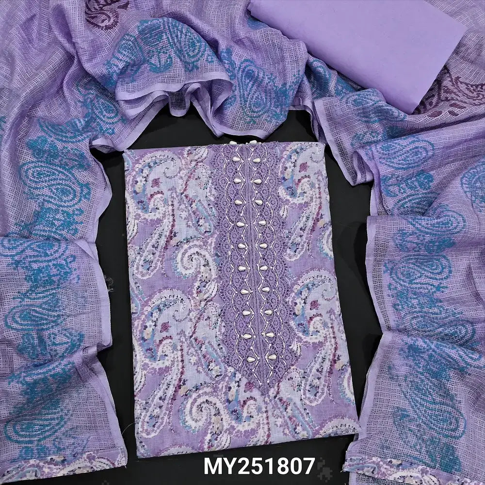 Lavender printed semi linen salwar material my251807-Neidhal