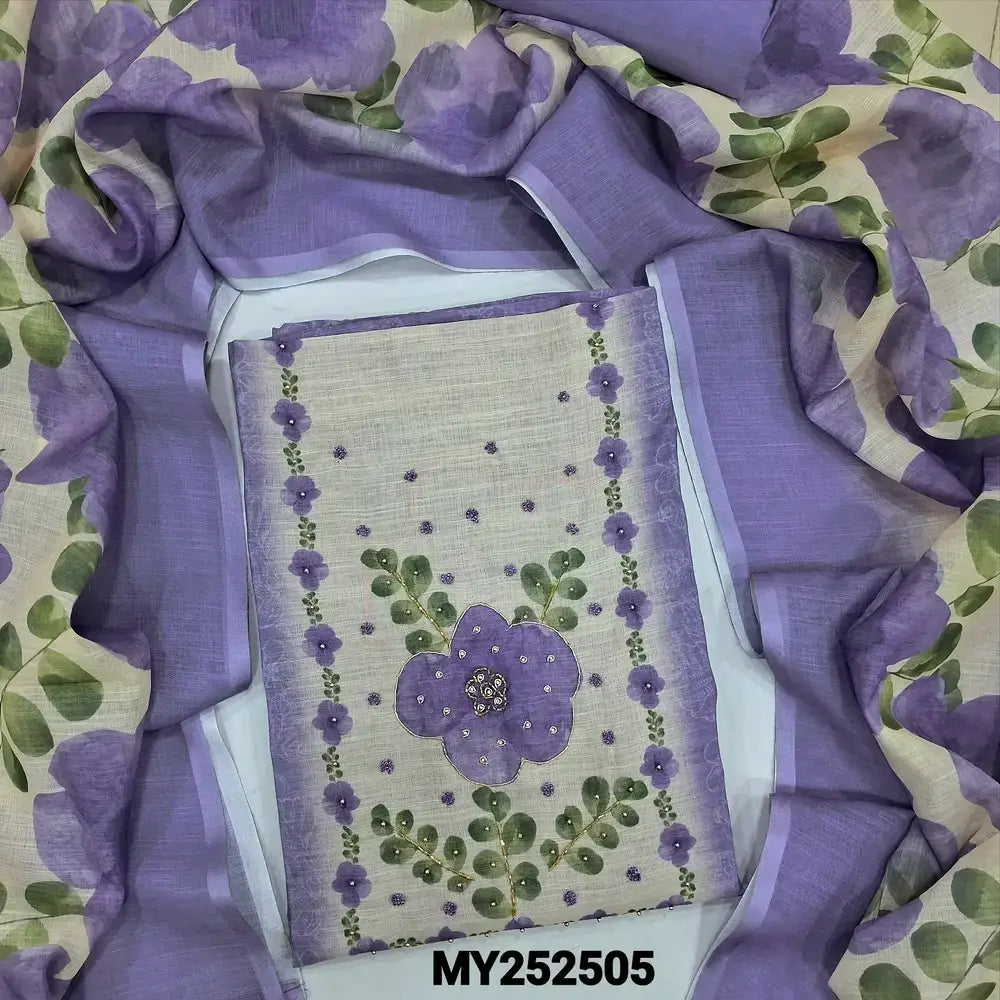 Lavender printed semi linen salwar material my252505-Neidhal