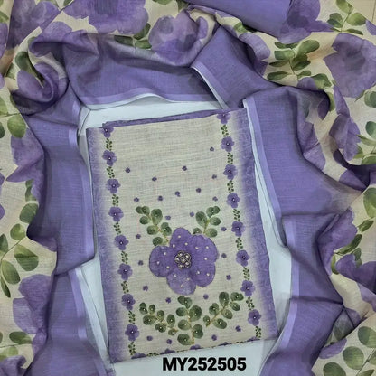 Lavender printed semi linen salwar material my252505-Neidhal