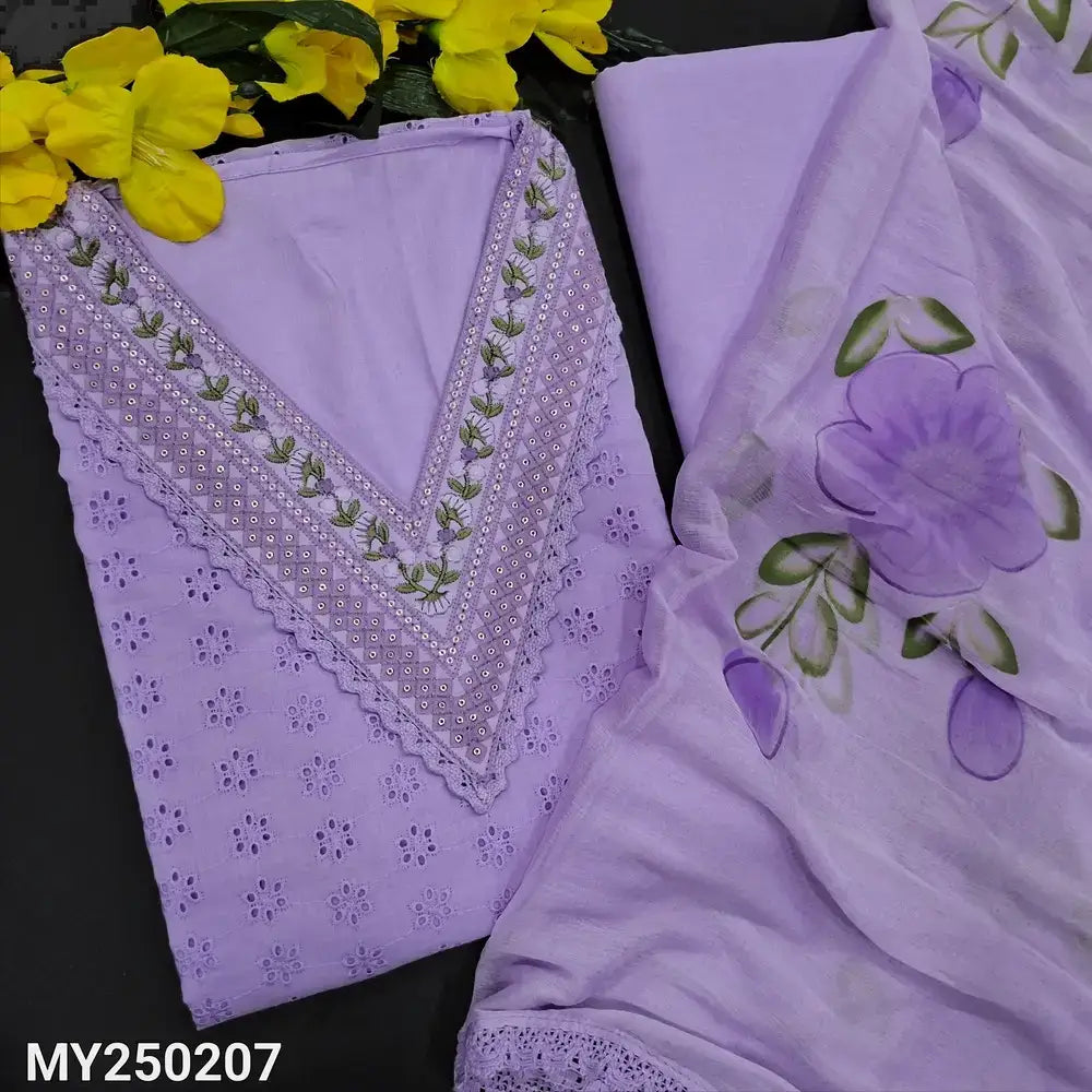 Lavender schiffli embroidered cotton salwar material my250207-Neidhal
