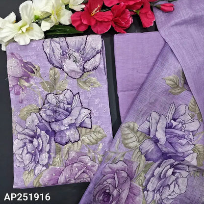 Lavender schiffli embroidered semi linen salwar material ap251916-Neidhal