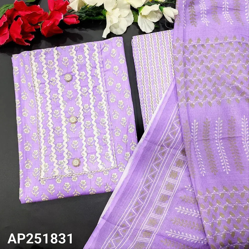 Lavender Soft Cotton Salwar Material with Lace Work AP251831 - Neidhal