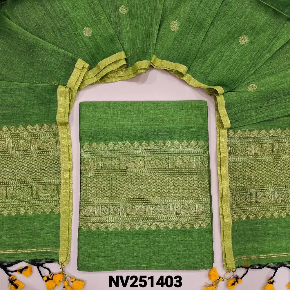 leafy green pure linen unstitched salwar material nv251403-Neidhal