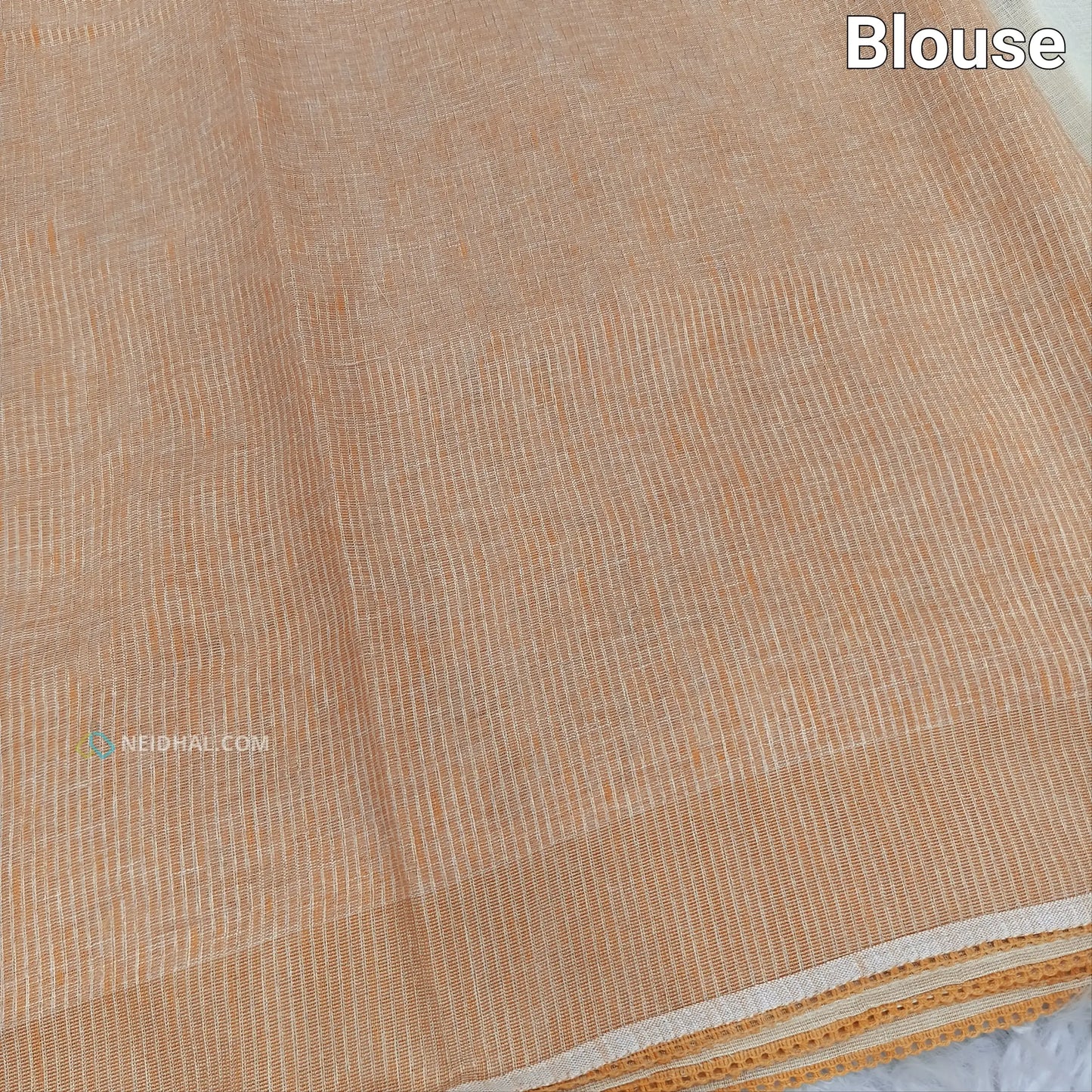 Light Beige Pure Linen Saree with Dark Beige Applique Work | Neidhal