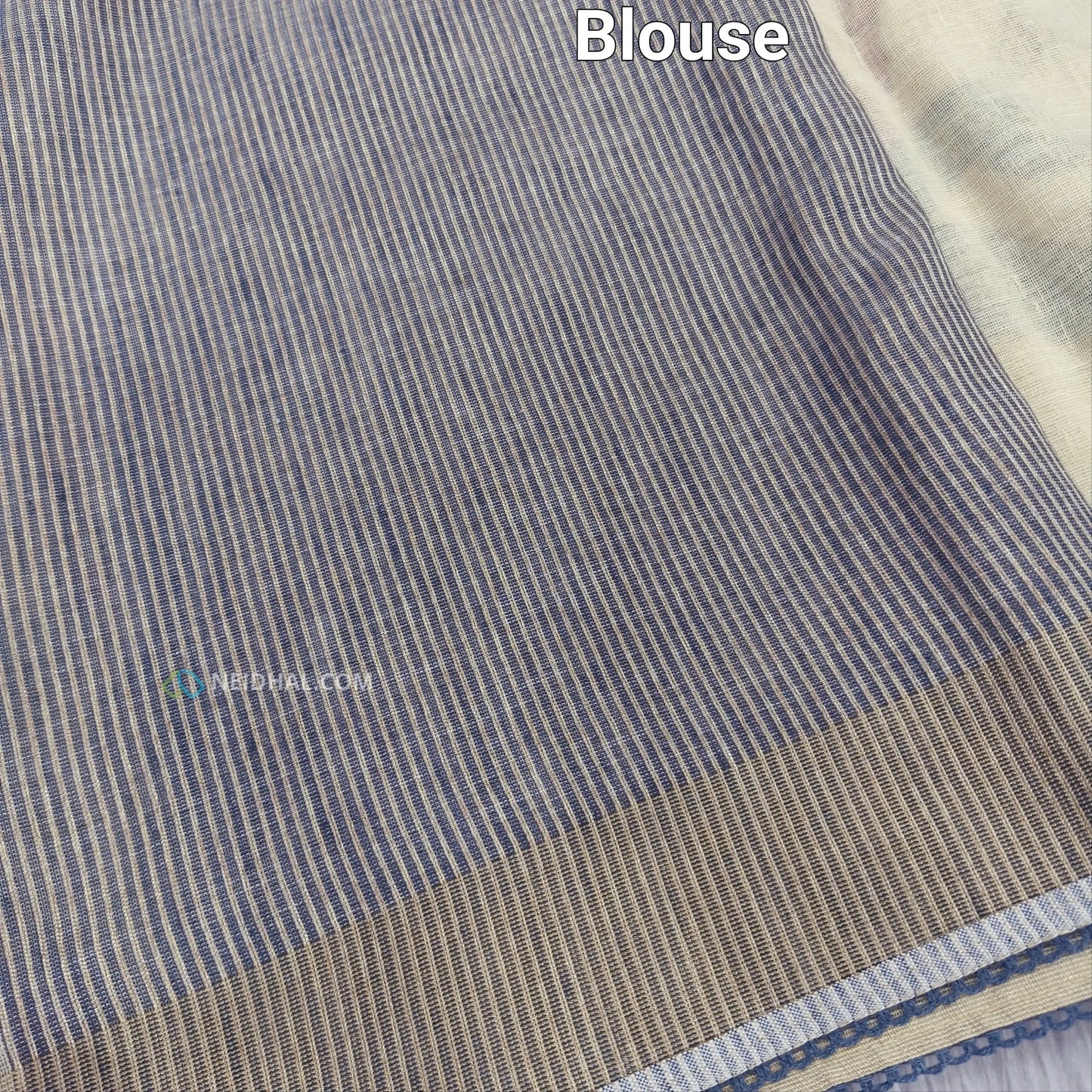 Light Beige Pure Linen Saree with Grey Applique Work | Neidhal