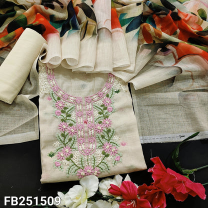 Light Beige Silk Cotton Salwar Material – Pink Embroidered Yoke – Neidhal