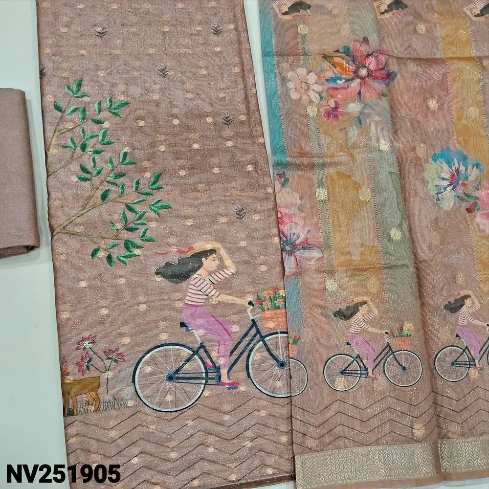 Light chocolate Brown silk cotton unstitched salwar material nv251905-Neidhal