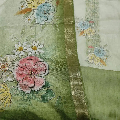 green digital printed pure organza unstitched salwar material