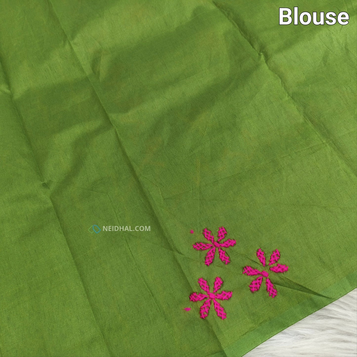 Light Green Assam Silk Cotton Saree - Hand Embroidered Elegance | Neidhal