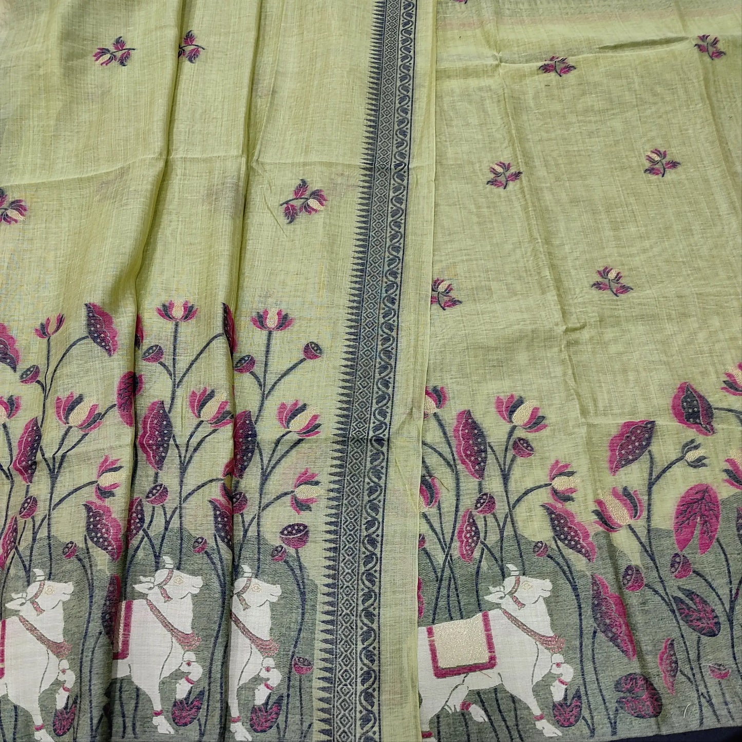 Light Green Jamdani Woven Silk Cotton Salwar Material Set | Neidhal