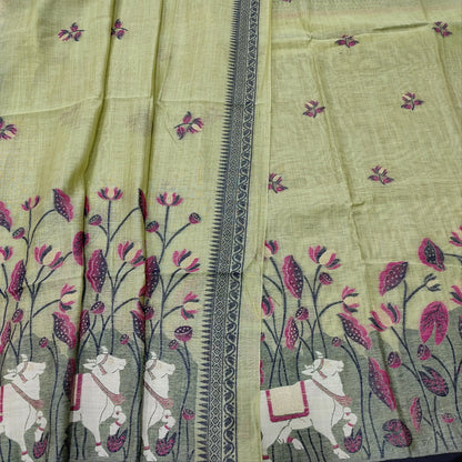 Light Green Jamdani Woven Silk Cotton Salwar Material Set | Neidhal