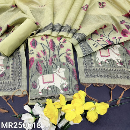 Light Green Jamdani Woven Silk Cotton Salwar Material Set | Neidhal