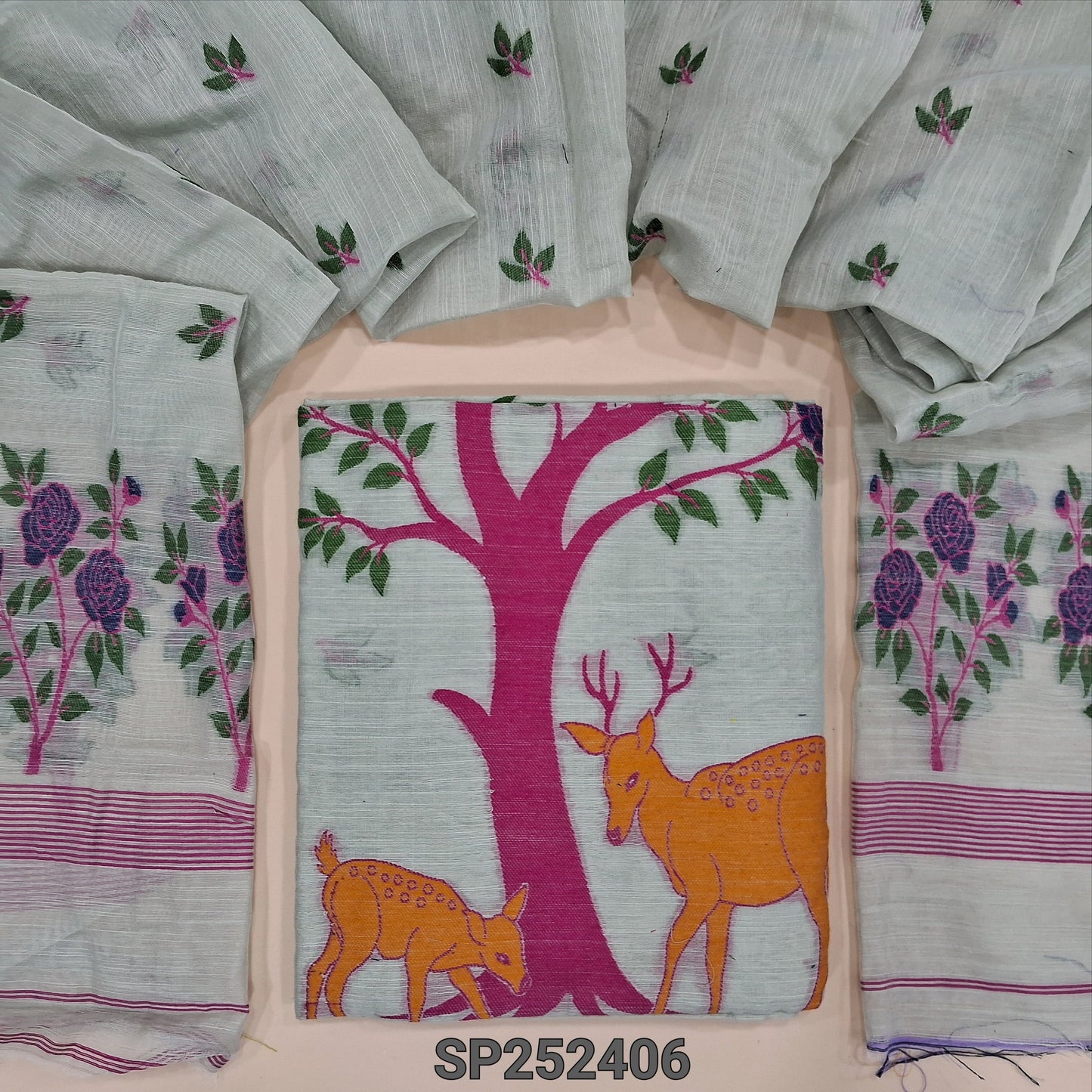 Light Grey fancy slub silk cotton salwar material SP252406-Neidhal