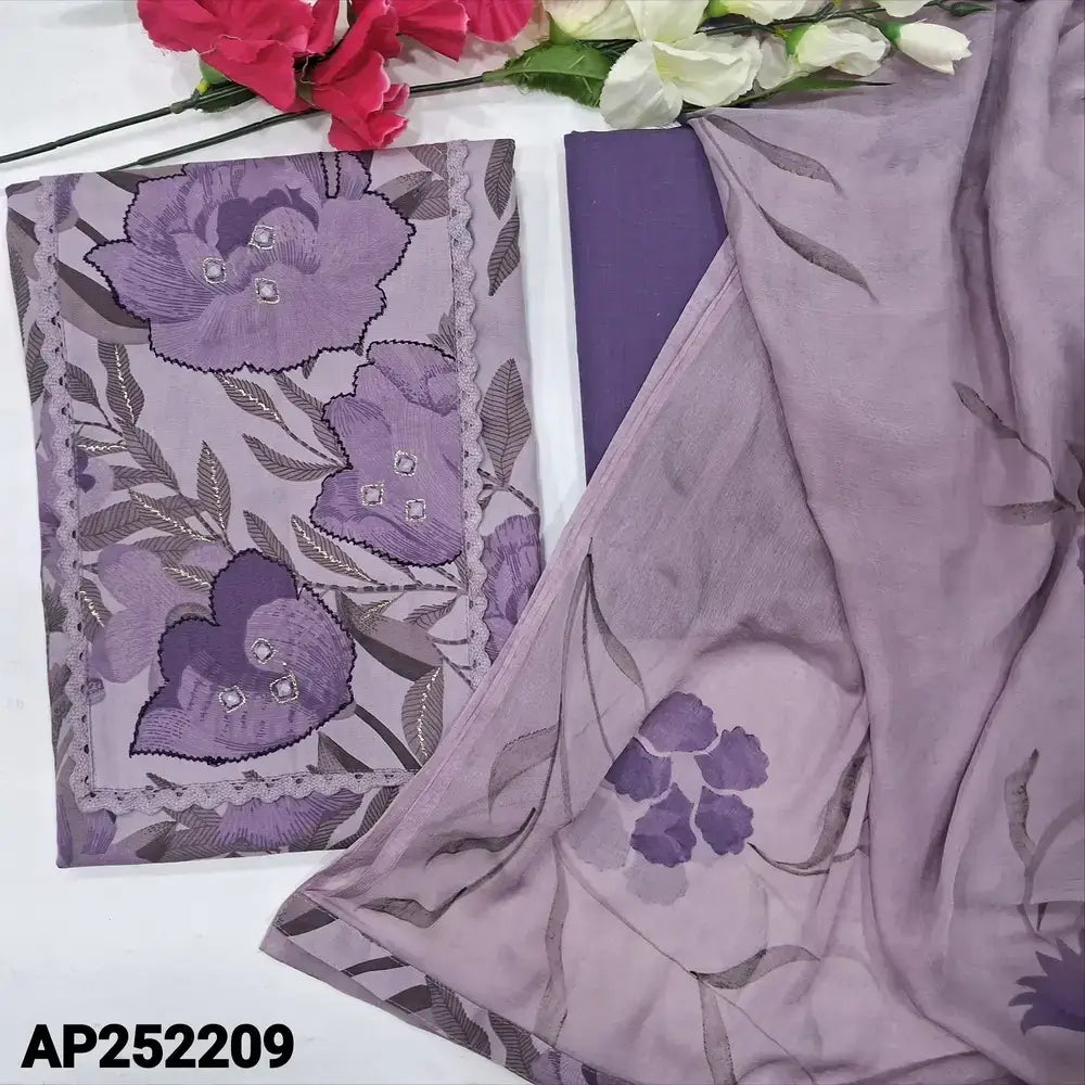 Light Lavender Cotton Salwar Material with Chiffon Dupatta – Neidhal