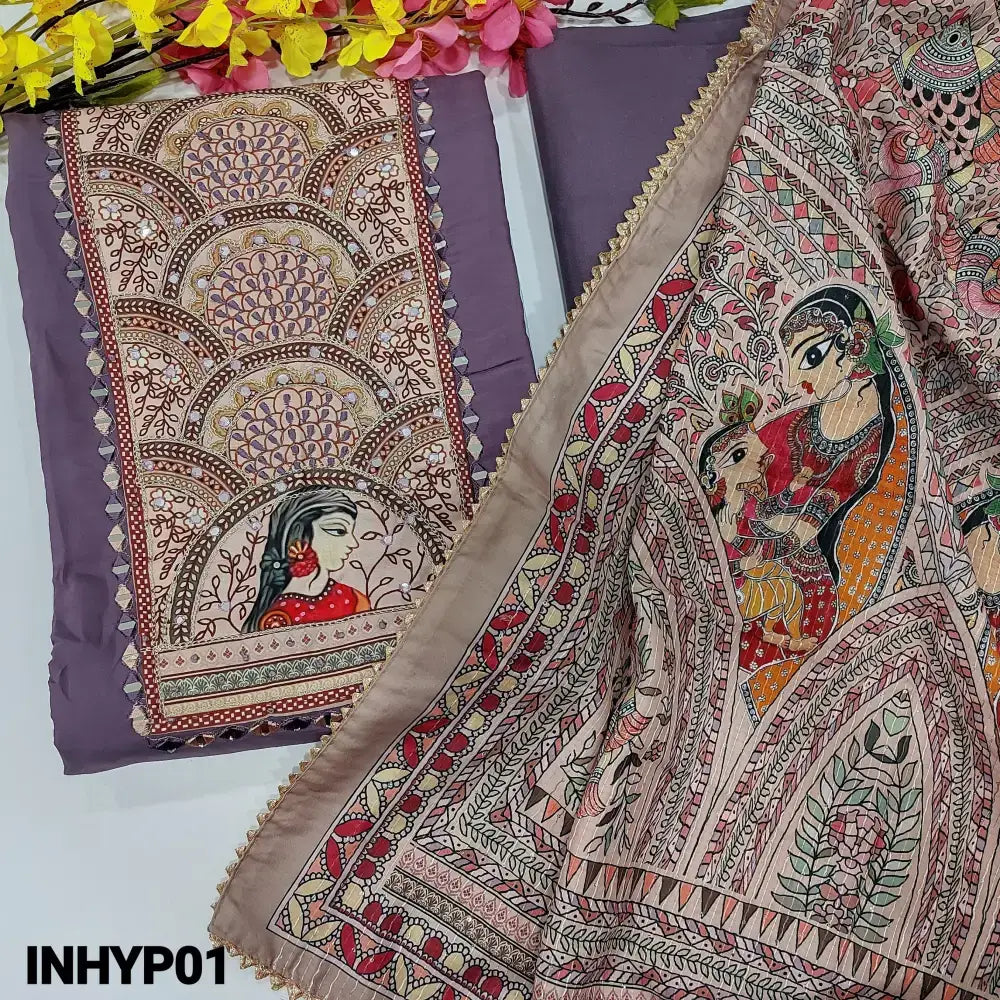 Neidhal light purple silk cotton unstitched salwar material