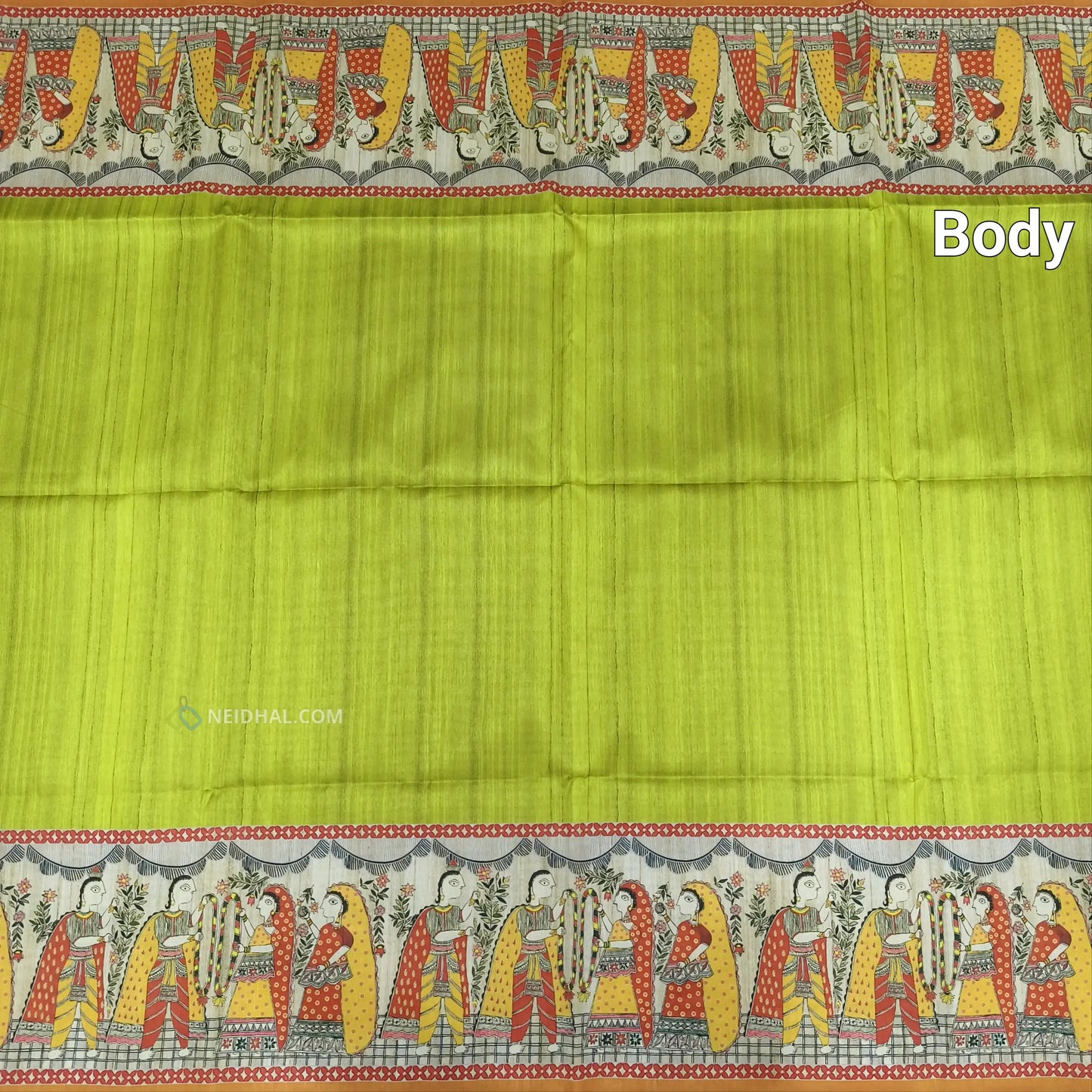 Light Tender Leaf Green Madhubani Silk Saree | Elegant & Lightweight