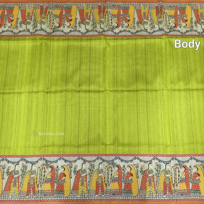 Light Tender Leaf Green Madhubani Silk Saree | Elegant & Lightweight