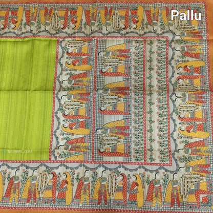 Light Tender Leaf Green Madhubani Silk Saree | Elegant & Lightweight