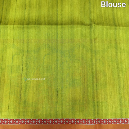 Light Tender Leaf Green Madhubani Silk Saree | Elegant & Lightweight