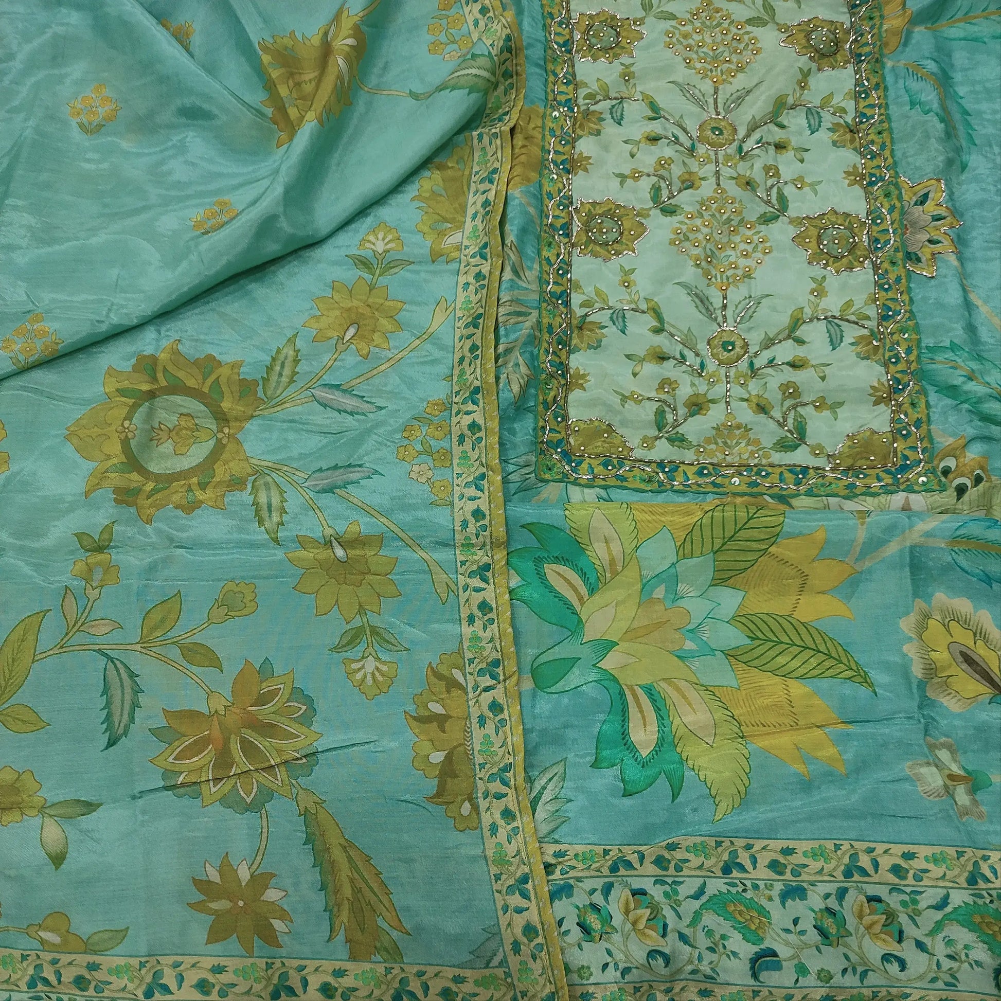 Light Turquoise Green Maslin Silk Unstitched Salwar Material - Neidhal