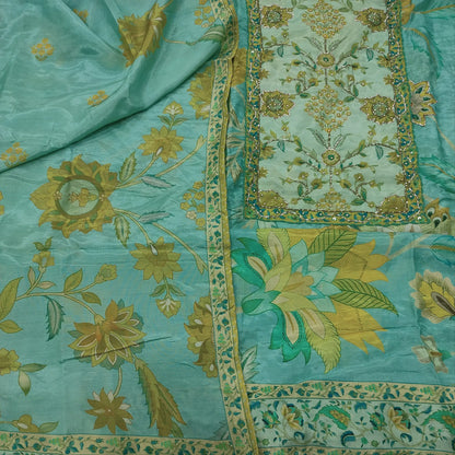 Light Turquoise Green Maslin Silk Unstitched Salwar Material - Neidhal