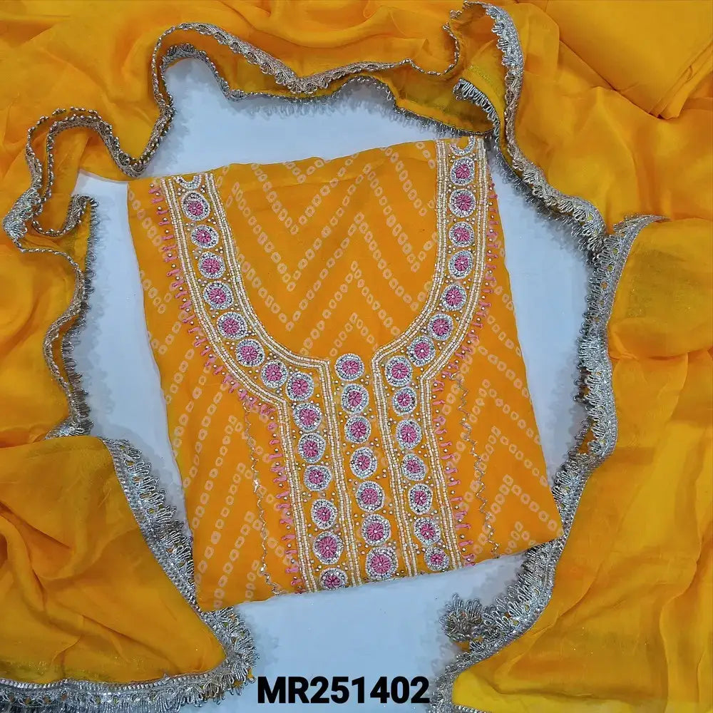 Mango yellow bandhini printed organza salwar material mr251402-Neidhal