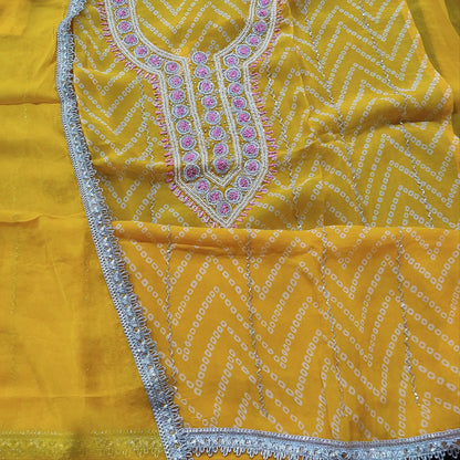 Mango yellow bandhini printed organza salwar material mr251402-Neidhal