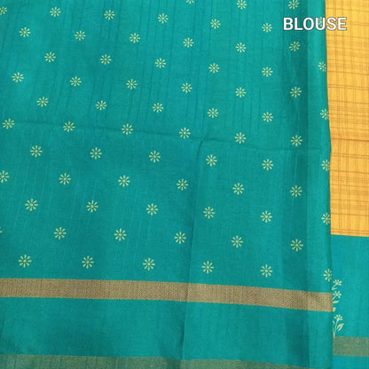 Mango yellow checkered printed fancy chappa silk saree ns181-Neidhal