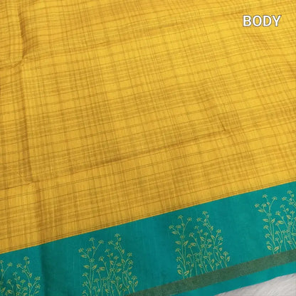 Mango yellow checkered printed fancy chappa silk saree ns181-Neidhal