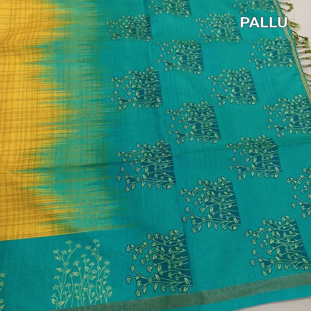 Mango yellow checkered printed fancy chappa silk saree ns181-Neidhal
