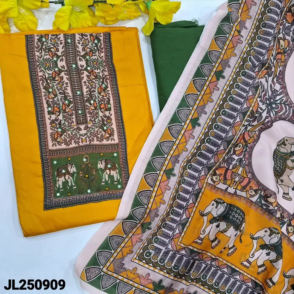 Mango yellow satin cotton salwar material jl250909-Neidhal