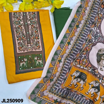 Mango yellow satin cotton salwar material jl250909-Neidhal