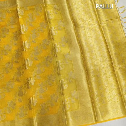 Mango yellow with golden tint tissue organza saree ns220-Neidhal