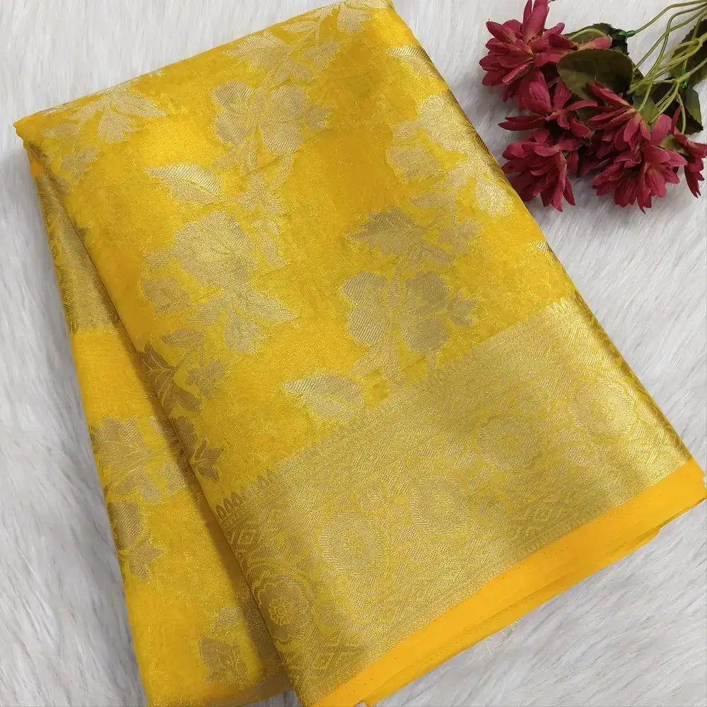 Mango yellow with golden tint tissue organza saree ns220-Neidhal