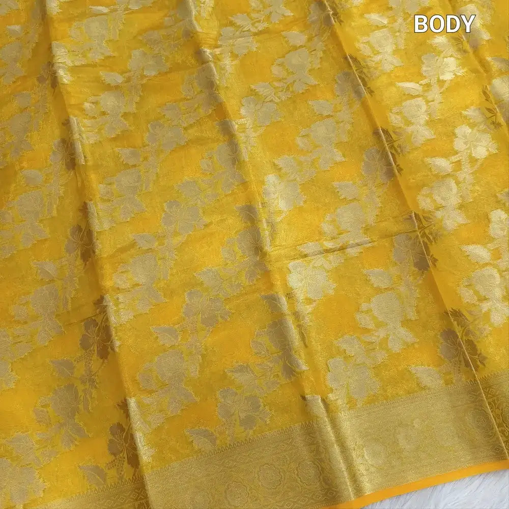 Mango yellow with golden tint tissue organza saree ns220-Neidhal