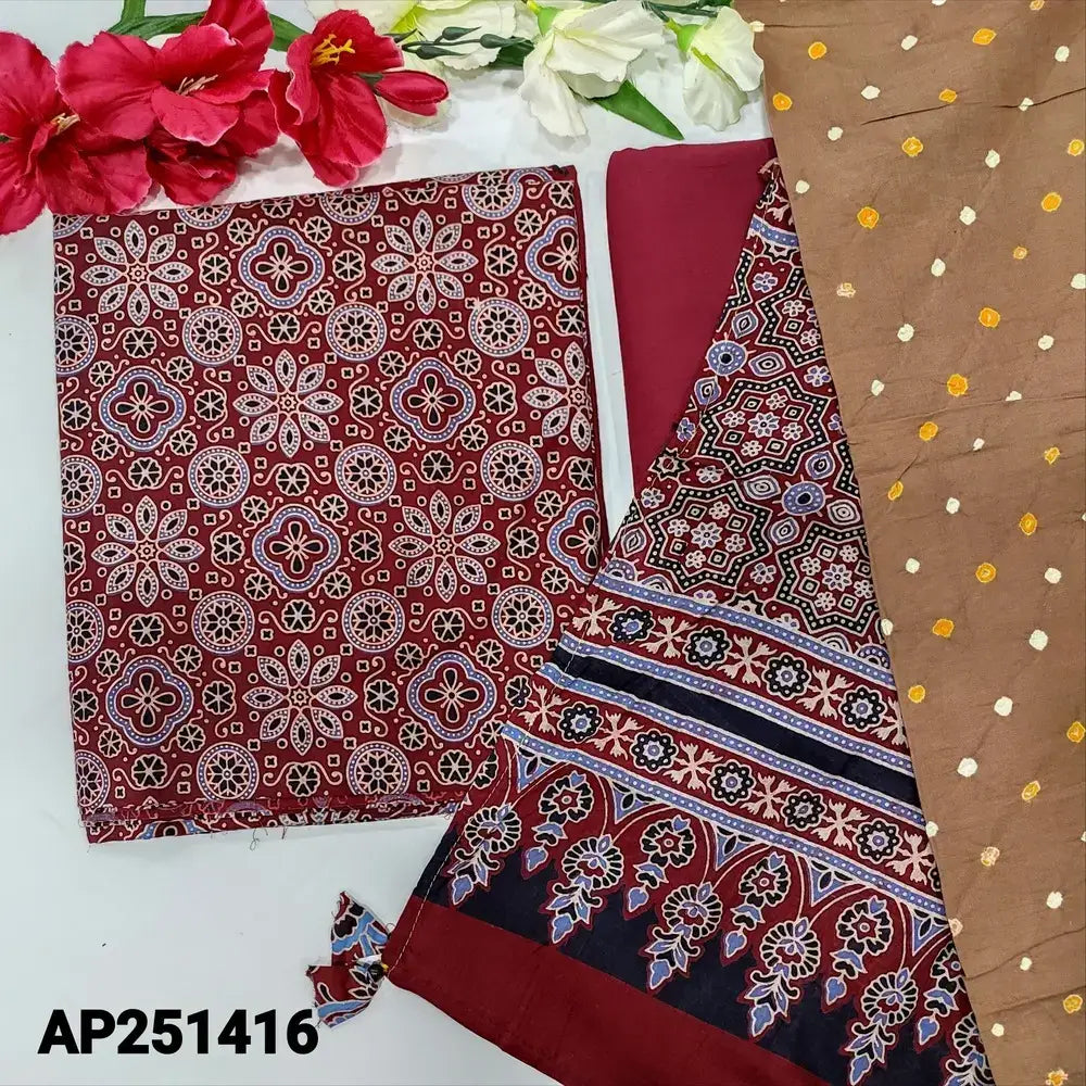 Maroon ajrak block printed cotton salwar material ap251416-Neidhal