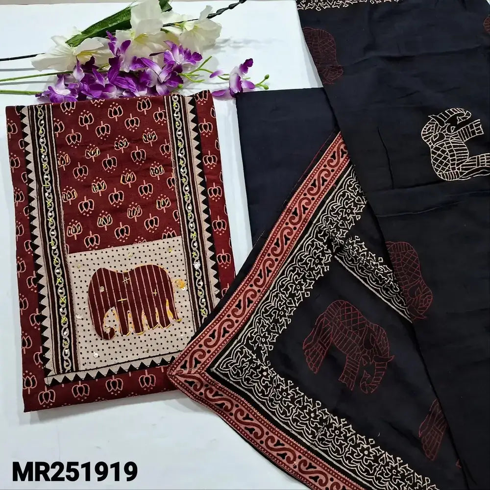 Maroon ajrak block printed cotton salwar material mr251919-Neidhal