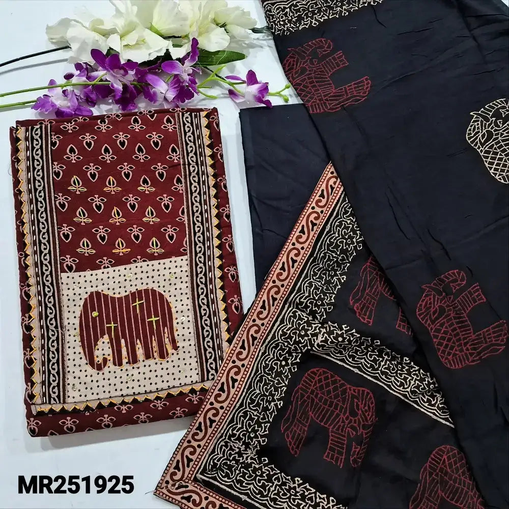 Maroon ajrak block printed cotton salwar material mr251925-Neidhal