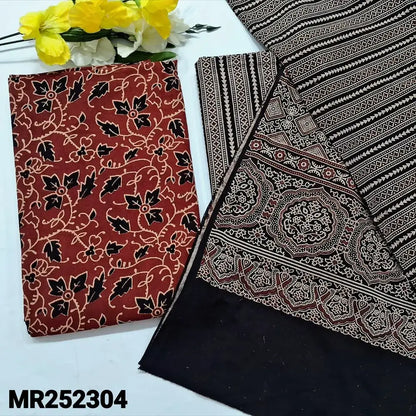Maroon ajrak block printed cotton salwar material mr252304-Neidhal