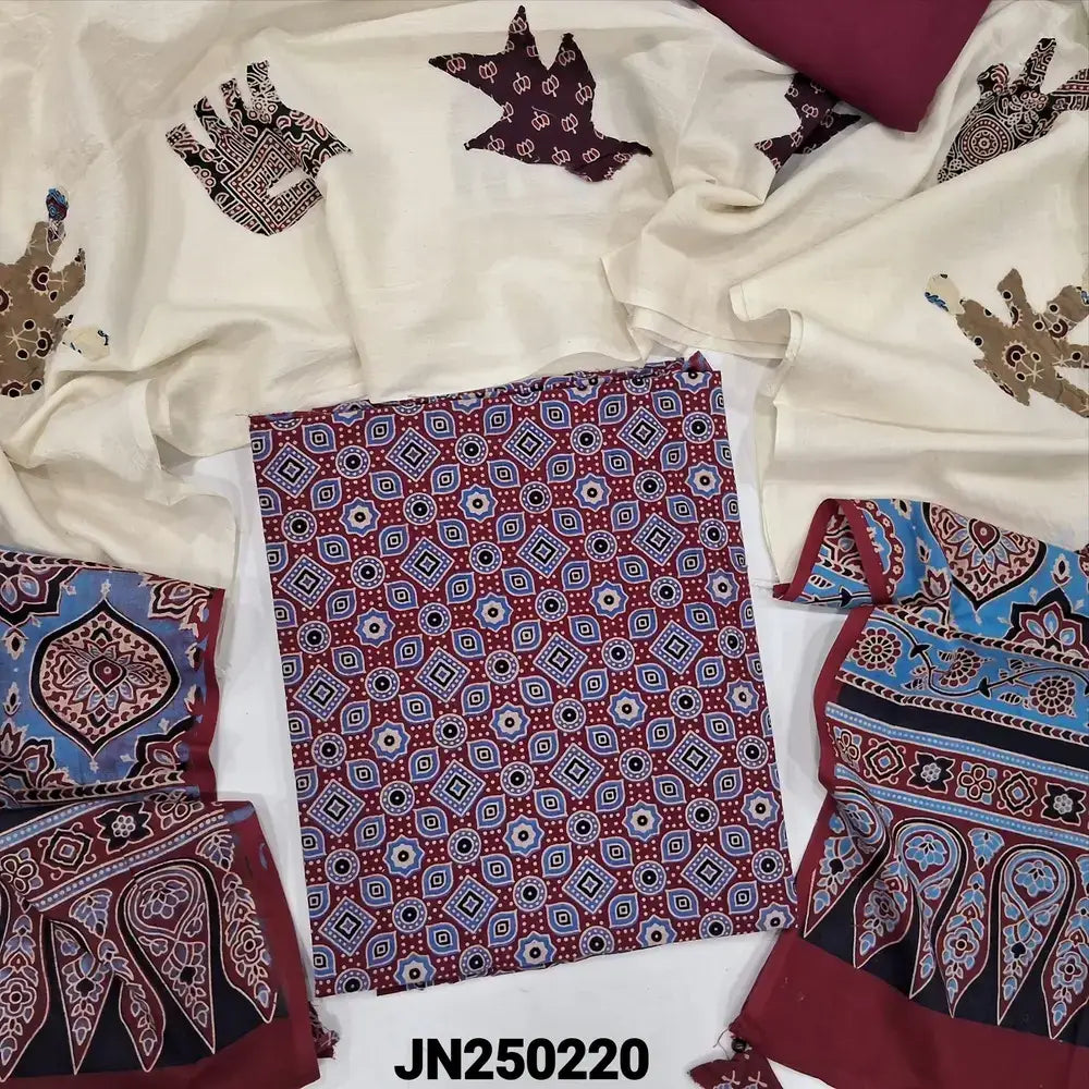 Maroon ajrak block printed pure cotton salwar material jn250220-Neidhal