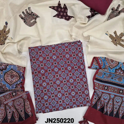 Maroon ajrak block printed pure cotton salwar material jn250220-Neidhal