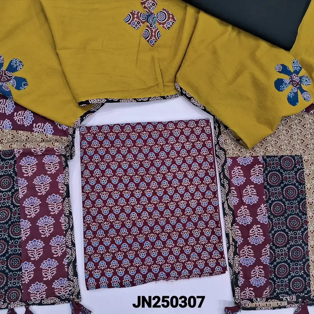 Maroon ajrak block printed pure cotton salwar material jn250307-Neidhal