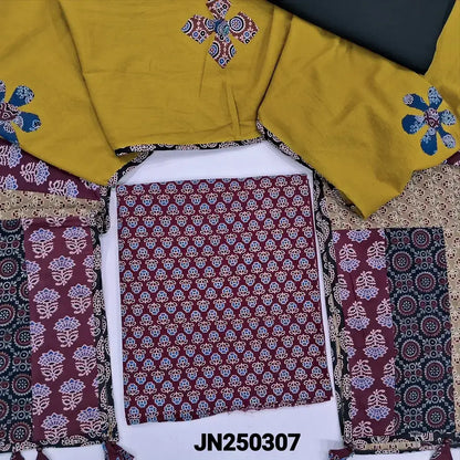 Maroon ajrak block printed pure cotton salwar material jn250307-Neidhal