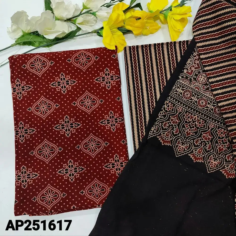 Maroon ajrak hand block printed cotton salwar material ap251617-Neidhal